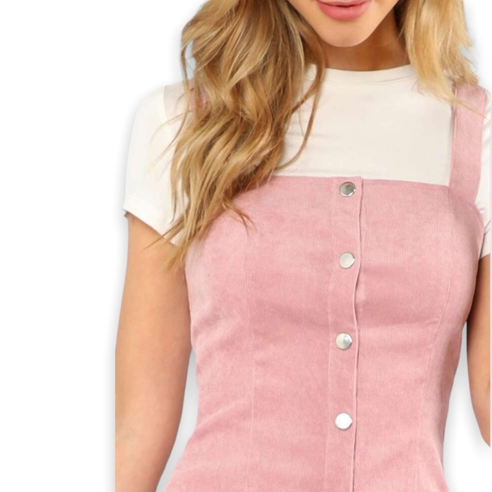 HESPERUS Blush Pink Corduroy Button Through Cord Pinafore Dress Medium - Picture 7 of 17